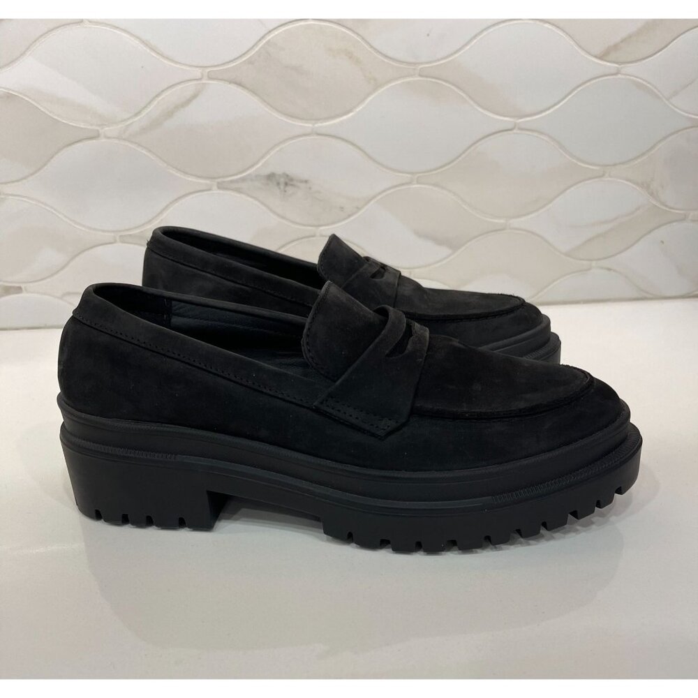 Portland Leather Patina Black Suede Chunky Zoe Loafer Size 10 Slip On Lug Sole